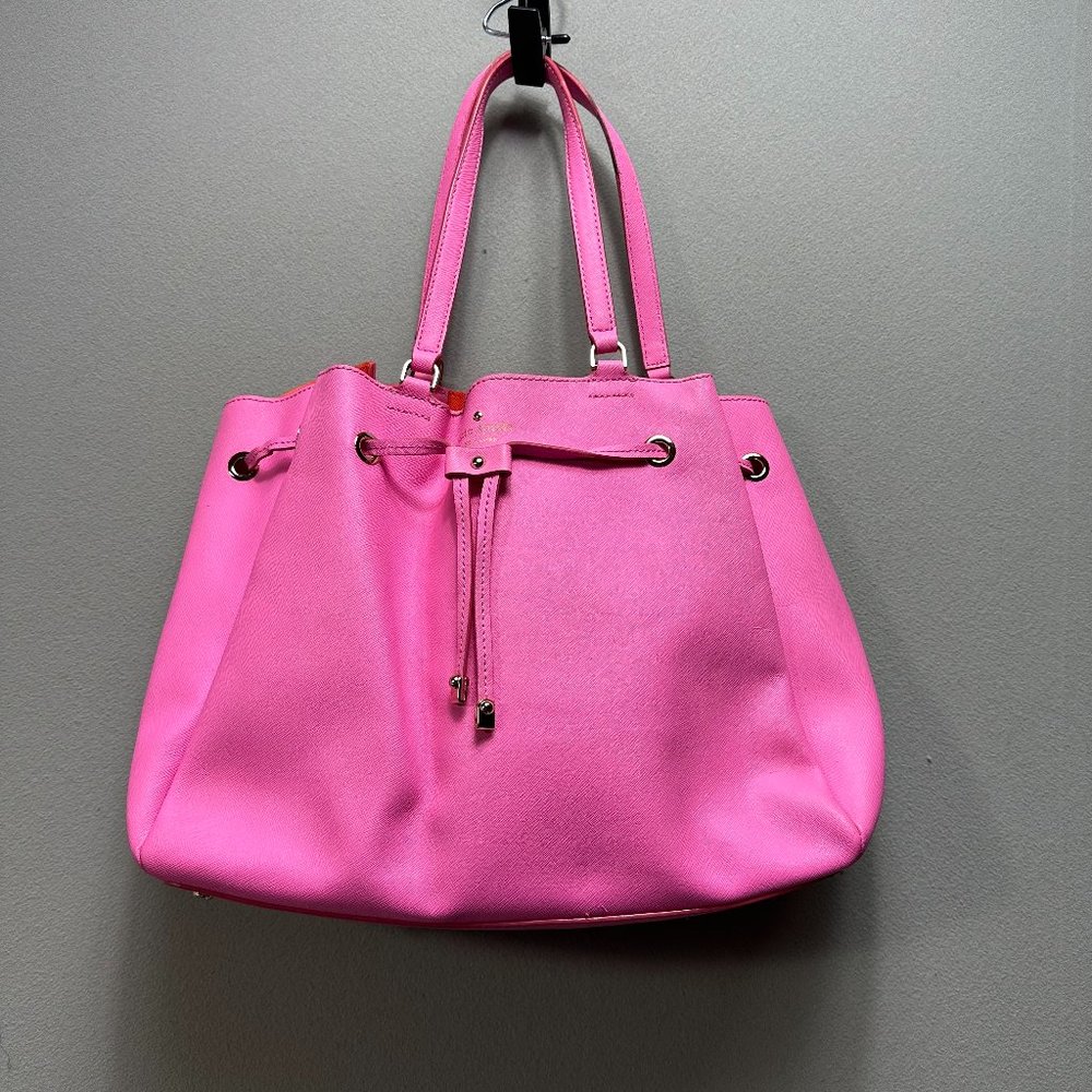 Kate Spade Lynnie Bag Cape Drive Barbie Hot Pink Drawstring Leather Purse Bag